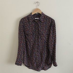Black floral equipment silk shirt